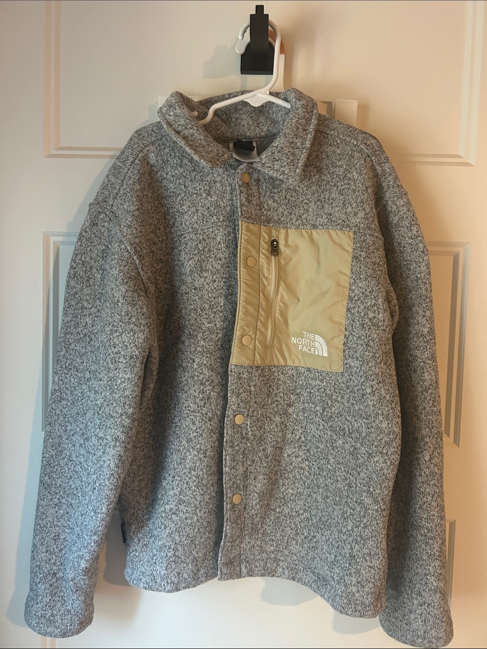 The North Face Gray Fleece Jacket with Tan Chest Pocket